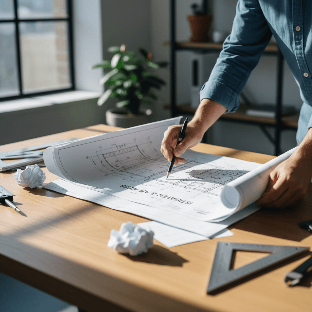 Construction project blueprints and planning