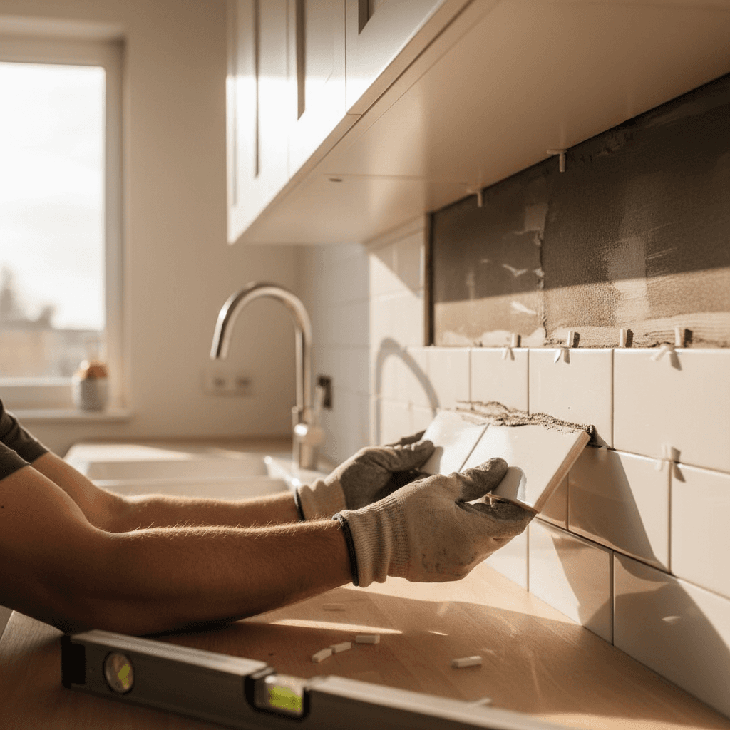 Kitchen renovation tile installation
